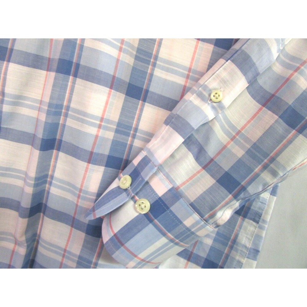 Peter Millar Men's Medium Blue Plaid Button Down Long Sleeve Cotton Spandex - Picture 5 of 12
